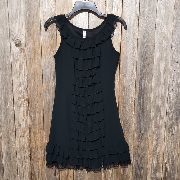 Xhilaration S Juniors Mini Dress Black Ruffle Lace Trim Sleeveless A Line - Picture 1 of 6